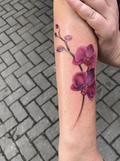 Purple Orchid Tattoo, Orchid Flower Tattoos, Nouveau Tattoo, Orchid Tattoo, Wave Tattoo, Special Tattoos, Pretty Tattoos For Women, Tatuaje A Color, Cute Tattoos For Women