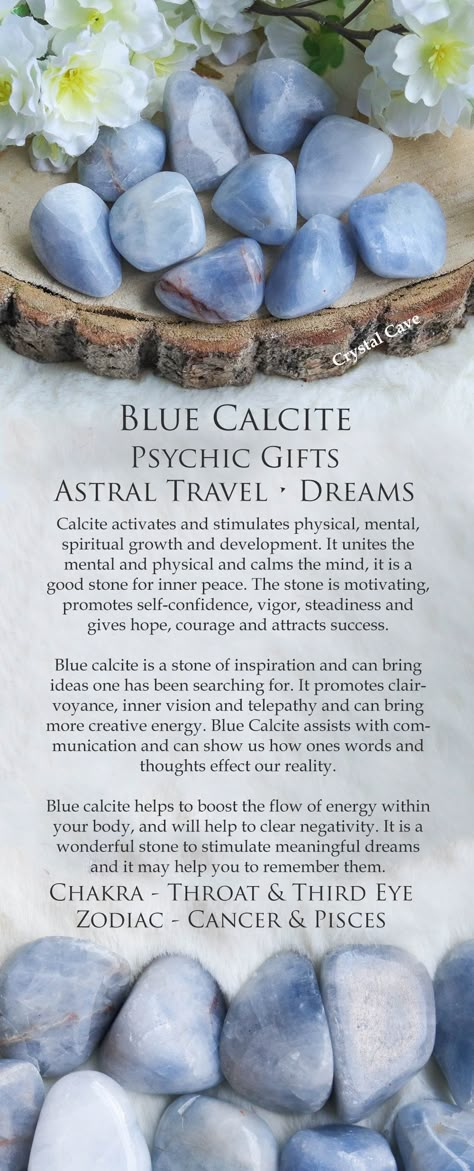 Celestite Crystal, Crystal Cave, Crystals Healing Properties, Spiritual Crystals, Astral Travel, Gemstone Meanings, Blue Calcite, Crystal Therapy, Crystal Healing Stones