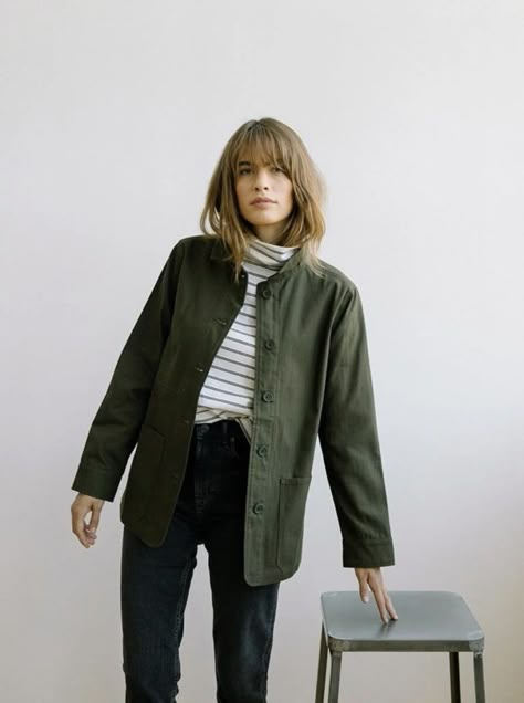 1 Striped Staple - 5 Ways Fall Fashion Coats, Chore Coat, Aesthetic Fall, Clothes Rack, Clothing Rack, Green Jacket, Outfits Casuales, Best Fashion, Autumn Winter Fashion