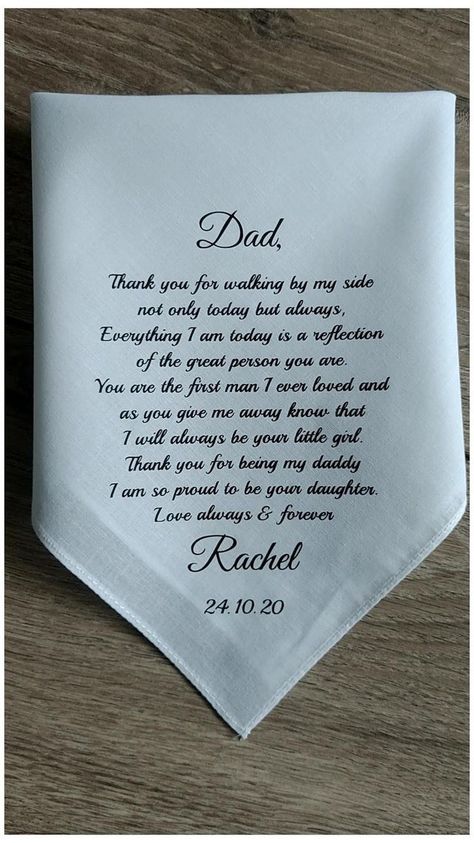 Personalized Handkerchief Wedding, Personalized Handkerchiefs, Dad Wedding Gift, Sentimental Wedding, Wedding Hankies, Wedding Gifts For Parents, Wedding Handkerchief, Fathers Day Quotes, Future Wedding Plans