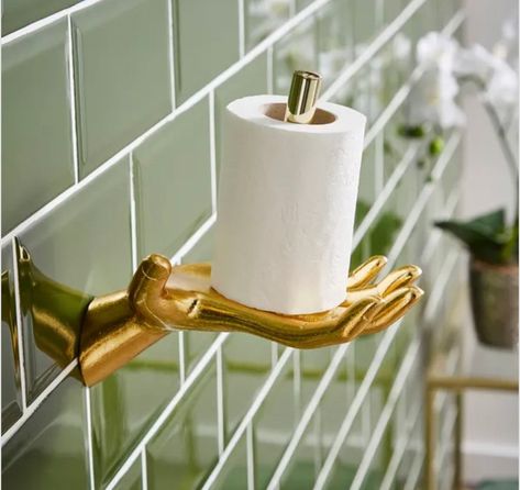 Unique Toilet Paper Holder, Inspiration Pics, Home Bar Design, Wall Mounted Towel Rack, Mounted Toilet, Downstairs Loo, Anthropologie Home, Downstairs Toilet, Brass Hand