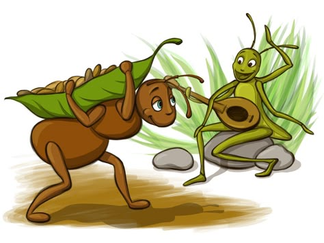 Grasshopper and the Ant by Adelya Tumasyeva at Coroflot.com Ant And Grasshopper Story Picture, Pictures Of Ants, Grasshopper Pictures, Grasshopper Images, The Ant And The Grasshopper, Learn Persian, Story Pics, Short Moral Stories, Moral Stories For Kids