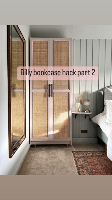 Melanie on Instagram: "Billy bookcase IKEA hack part 2! Absolutely loving having some clothes and makeup easily accessible in my bedroom 🤩. Any questions let me know 👇🏼. . . . #billybookcasehack #peignoir #farrowandball #ikeahack #ikeahacks #ikeahome #ikeastyle #ikeahackers #billybookcase #ikeaatmine #Apartmenttherapy #Housebeautiful #actualinstagramhomes #bhghome #cornerofmyhome #designsponge #interior4inpso #interiors123 #sodomino #mybeautifulmess #nestandthrive #aconsideredhome #scrollstop Billy Bookcase Clothes, Ikea Billy Bookcase Wardrobe Hack, Billy Bookcase Wardrobe, Billy Bookcase In Bedroom, Billy Bookcase Legs Ikea Hacks, Billy Bookcase Wardrobe Hack, Billy Bookcase Closet Hack, Bookcase Ikea Hack, Bookcase In Bedroom