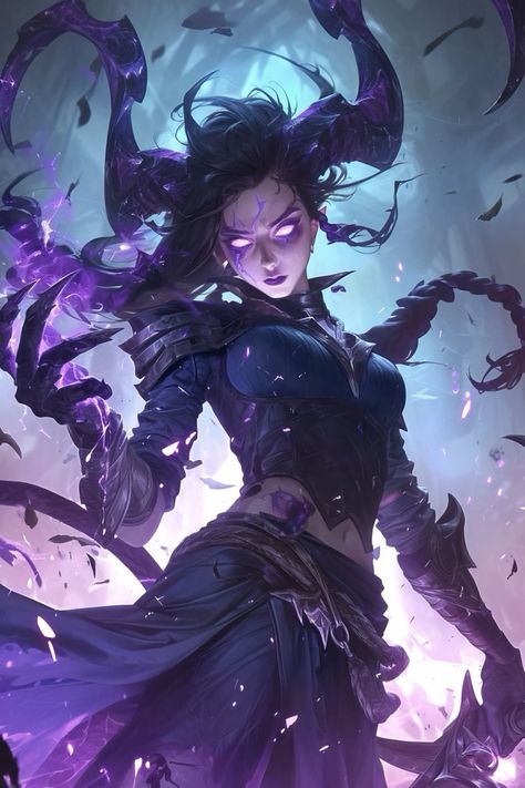 Dnd Splash Art, League Splash Art, Splash Art Poses, Character Splash Art, League Of Legends Splash Art, Demon Girl Art, Overlord Oc, Violet Character, Lol Splash Art