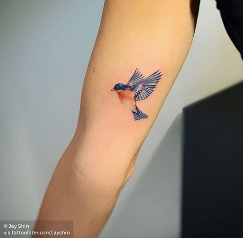 Eastern Bluebird Bluebird Tattoos For Women, Blue Bird Tattoo, Colorful Bird Tattoos, Bird Tattoo Ribs, Robin Bird Tattoos, Bird Tattoos Arm, Simple Bird Tattoo, Robin Tattoo, Small Bird Tattoos