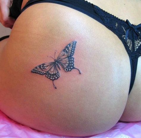 Flower Hip Tattoos, Borboleta Tattoo, Butterfly Back Tattoo, Butterfly Tattoos For Women, Butterfly Tattoo Designs, Hip Tattoo, Vintage Tattoo, Trendy Tattoos, Foot Tattoos