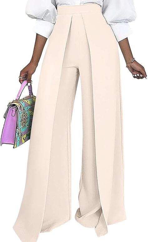 GOKATOSAU Women's Loose Fit High Elastic Waist Split Wide Leg Trousers Flowy Long Pants Beige at Amazon Women’s Clothing store Flowing Pants, Workout Sweatpants, Palazzo Trousers, Flowy Pants, Water Feature, Women Pants Casual, High Waisted Trousers, Linen Women, Amazon Women