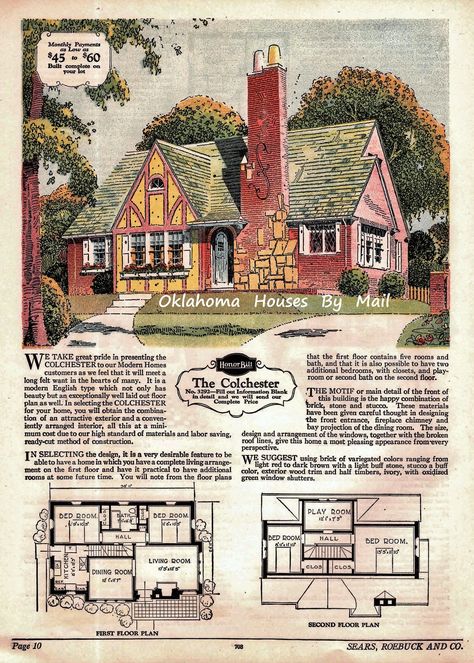 20th Century House, Architecture Cottage, Sears Catalog Homes, Sears Kit Homes, Sears Homes, Vintage Floor Plans, Old House Plans, Tudor Homes, Tudor Revival