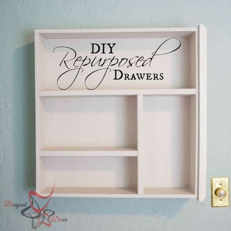 Repurposed -Drawer-Wall Shelves- diy-home decor- www.designeddecor.com Shallow Desk, Drawer Projects, Diy Dresser Drawers, Drawers Diy, Drawer Ideas, Drawers Repurposed, Furniture Repurposing, Repurposed Dresser, Desk Drawers