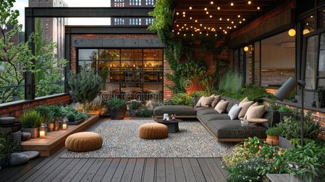 City oasis rooftop garden oasis with comfy seating and lush potted plants, an urban escape in the heart of the city stock photo Lush Rooftop Garden, Salon Life, Comfy Seating, Glass Room, Vector Food, Company Brochure, Urban Oasis, Garden Oasis, Rooftop Garden