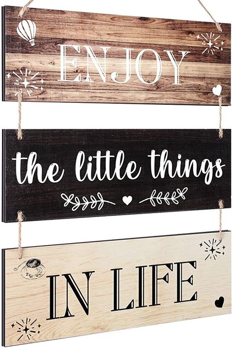 Elegant design: the wood hanging wall signs consist of 3 different colored wooden boards tightly strung by a rope, which are printed with Enjoy The Little Things in Life, reminding you to cherish life, adding more artist to your home Good Soul Quotes, Cherish Life, Distressed Wood Signs, Wooden Wall Signs, Rustic Wall Hangings, Family Wood Signs, Baby Boy Knitting Patterns, The Little Things In Life, Little Things In Life