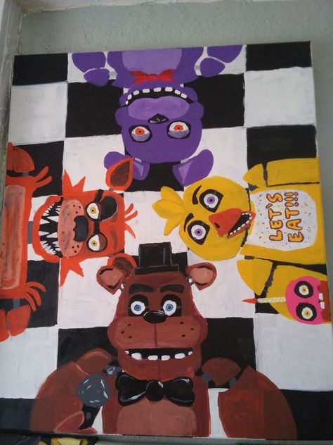 for my son Fnaf Canvas Painting, Fnaf Painting Ideas, Fnaf Painting, Mediums Of Art, Halloween Painting, Signed Photo, Five Night, Five Nights At Freddy's, Easy Paintings