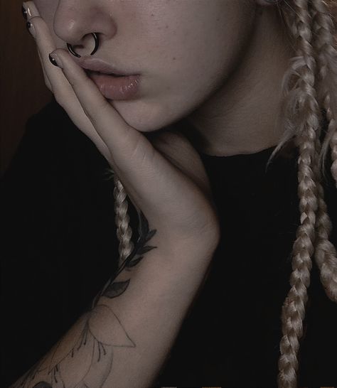 #bodymod#septum Septum Aesthetic Grunge, Septum Piercing Men Black, Septum Piercing Pointy Ends, 12 Gauge Septum, Small Stretched Septum, Grunge Septum Jewelry, Septum Piercing Stretched, Goth Septum Piercing, Big Septum Piercing