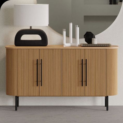 Fluted Storage Cabinet, Dining Room Sideboard Ideas Modern, Minimal Dinning Room, Fluted Sideboard, Fluted Cabinet, Modern Sideboard Buffet, Dinning Tables, Sideboard Modern, Stylish Sideboards