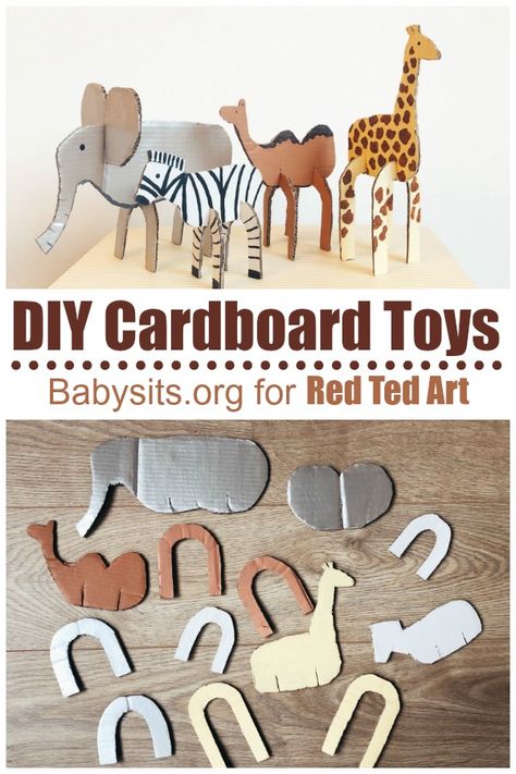 Diy Karton, Diy Cardboard Toys, Cardboard Animals, Crafts For Kids Easy, Red Ted Art, Cardboard Box Crafts, Cardboard Toys, Animal Crafts For Kids, Diy Bricolage