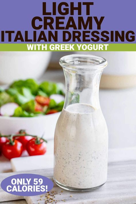 Light Italian Dressing, Greek Yogurt Salad Dressing, Creamy Italian Dressing, Healthy Dressing Recipes, Healthy Lunch Salad, Italian Dressing Recipes, Greek Yogurt Dressing, Creamy Salad Dressing, Yogurt Dressing