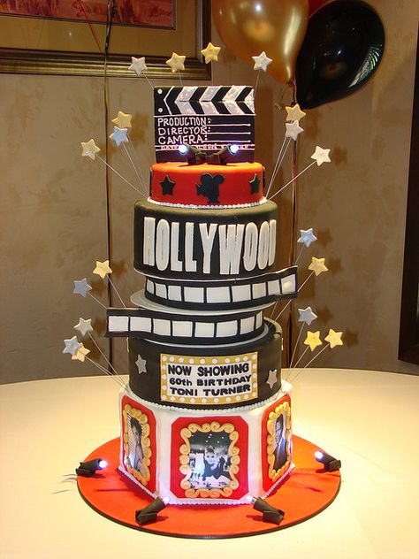 Old Hollywood theme cake by sweetcakesbyrebecca, via Flickr Hollywood Bday Party, Old Hollywood Cake, Hollywood Theme Cake, Old Hollywood Gala, Cinema Cake, Movie Birthday Cake, Hollywood Cake, Old Hollywood Party, Hollywood Birthday Parties