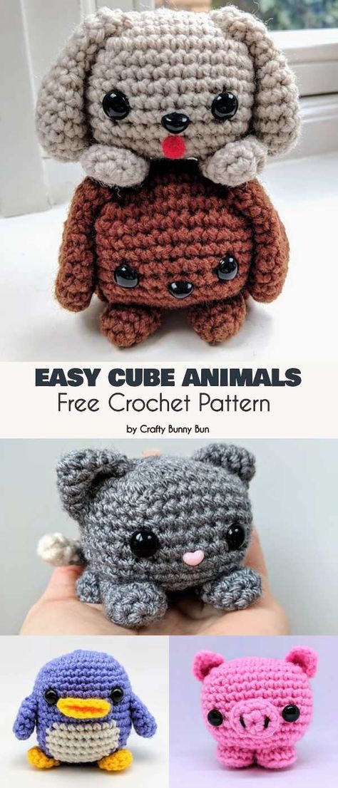 Easy Cube Animals Free Crochet Pattern | Your Crochet Crocheted Stuffed Animals, Kat Haken, Crocheted Animals, Crochet Toys Free, Animals Crochet, Crochet Geek, Easy Crochet Patterns Free, Winter Evening, Pola Amigurumi