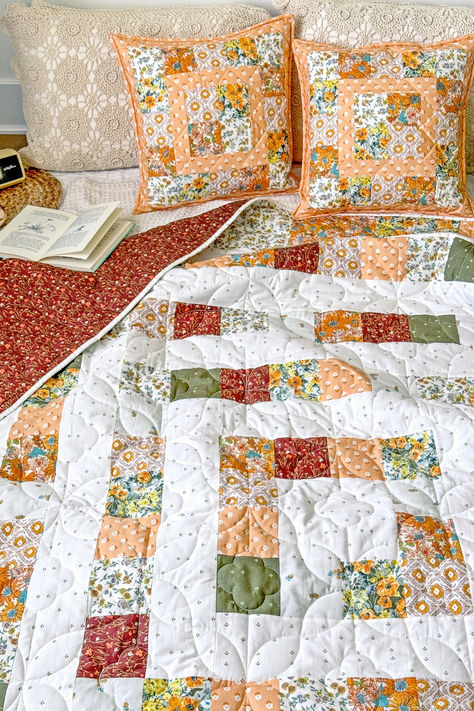 Craft a timeless quilt with Heirloom by Sharon Holland! This collection offers perfect retro fabrics for the Roundabout Quilt. This beginner-friendly, scrappy quilt is fast & fun! Our Oeko-Tex certified cotton ensures beautiful, sustainable results. Shop Heirloom & Happy Quilting! #AGFHeirloom #PatchworkQuilting #BeginnerQuilting #StashBusting #FatQuarterFriendly #SustainableFabrics #QuiltSquareIdeas #SummerQuilt #VintageQuilt #CottageCore #CuteQuilt #ModernQuilt #BigBlockQuilt #QuiltBlocksEasy Roundabout Quilt Pattern, Cottagecore Quilt Pattern, Timeless Quilt, Cottagecore Quilt, Sharon Holland, Holland Art, Quilt Blocks Easy, Big Block Quilts, Diy Fabric Crafts