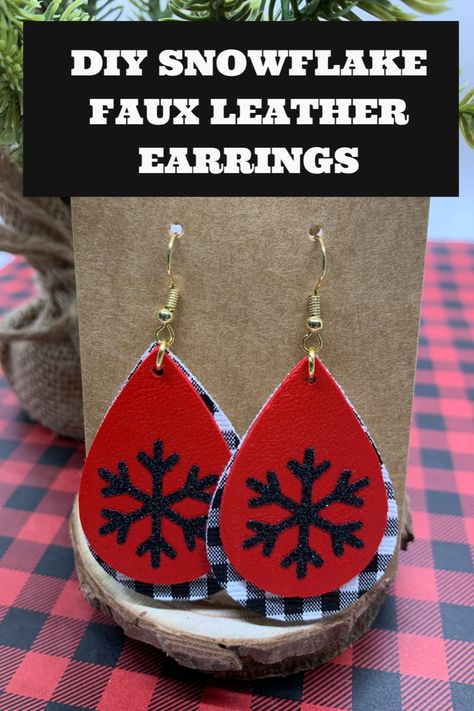 Make faux leather Christmas earrings with your Cricut machine. Yes, you can cut faux leather with a Cricut Maker and Cricut Explore Air. This makes it easy to do an Earrings DIY project! And these snowflake leather earrings are darling! Just cut glitter heat transfer vinly and iron them onto your diy leather teardrop earrings. DIY leather earrings make great DIY Jewelry gifts for Christmas. If you're looking for a Cricut Christmas project idea, try these snowflake faux leather earrings! Faux Leather Christmas Earrings, Christmas Leather Earrings, Faux Leather Cricut Projects, Teardrop Earrings Diy, Holiday Earrings Diy, Christmas Faux Leather Earrings, Leather Christmas Earrings, Holiday Jewelry Diy, Diy Christmas Earrings