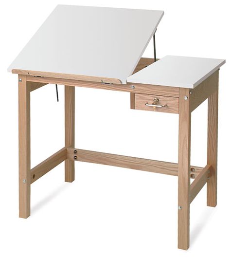 This Wooden Drafting Table is constructed with a solid oak frame and assembled using Thru-Bolt construction to add extra rigidity. Its finish consists of f Drafting Table, Desk, Furniture, White, Art