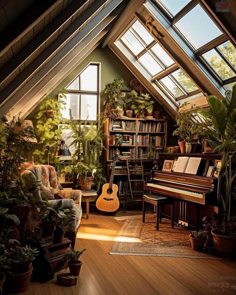 Earthy Library, Artist House Interior, Earthy House Aesthetic, Colorful Home Aesthetic, Earthy Home Aesthetic, Small Cottage Homes Interior, Enchanted House, House Aesthetics, Fantasy Rooms