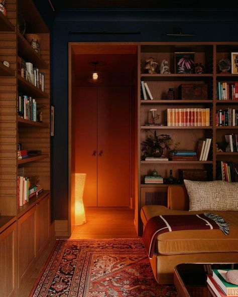 The Other Road Interior Design (@theotherroadinteriors) • Instagram photos and videos Scotland Interior Design, Pacific Northwest Living Room, Speakeasy Library, Moody House Interiors, Basement Studio Apartment, Moody Study, Moody Basement, Glass Addition, Mid Century Den