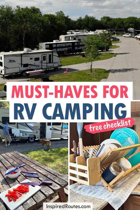 This RV camping checklist and free printable will ensure you're prepared for the adventure ahead! Download this RV camping checklist with all the must-haves, which has the best camper must haves for your RV camping adventure! | Camping Checklist | RV Camper | New Camper Checklist Rv Camping List, Rv Must Haves, Rv Checklist, Rv Camping Trips, Rv Camping Checklist, Camping Must Haves, Rv Camping Tips, Rv Campgrounds, Rv Trip