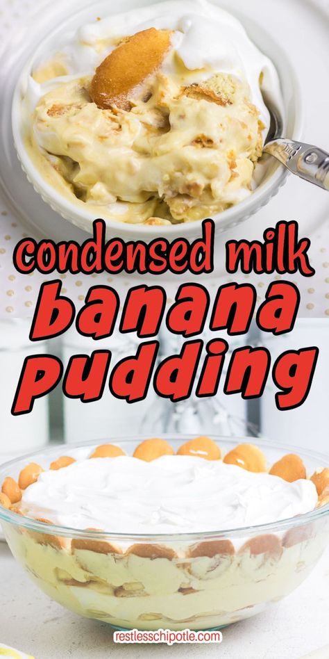 Y'all will love this sweet Southern Banana Pudding recipe! It's easy & creamy with sweetened condensed milk and <span class="wprm-glossary-term wprm-glossary-term-43810 wprm-tooltip" data-tooltip="high fat dairy product/ also to beat one or more ingredients, usually margarine or butter, sugar, and/or eggs, until the mixture is smooth and fluffy.">cream</span> cheese! Banana Pudding With Cream Cheese And Sweetened Condensed Milk, Banana Pudding With Sweet Condensed Milk, Banana Pudding Sweetened Condensed Milk, Banana Pudding With Eagle Brand Milk, Cream Cheese Condensed Milk Desserts, Southern Style Banana Pudding, Cold Banana Pudding Recipes, Easy Banana Pudding With Cool Whip, Bannan Pudding Dessert