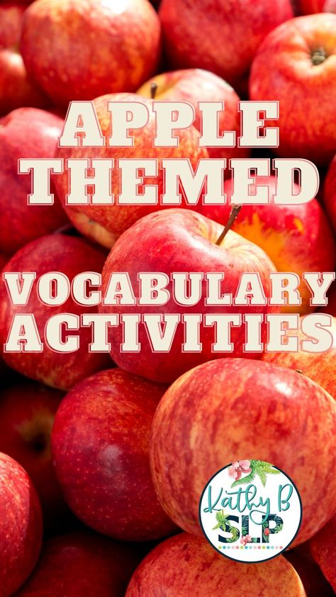 Apple Themed vocabulary activities Classroom Craft Ideas, Apple Activities, Apple Theme, Vocabulary Activities, Therapy Room, Great Ideas, In The Classroom, Read Aloud, Speech And Language