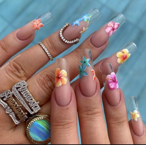 Guatemala Inspired Nails, Tropical Nails Long, Cancun Nails Ideas, Thailand Inspired Nails, Puerto Rico Vacation Nails, El Salvador Nails, Mexican Vacation Nails, Polynesian Nails, Miami Nails Summer