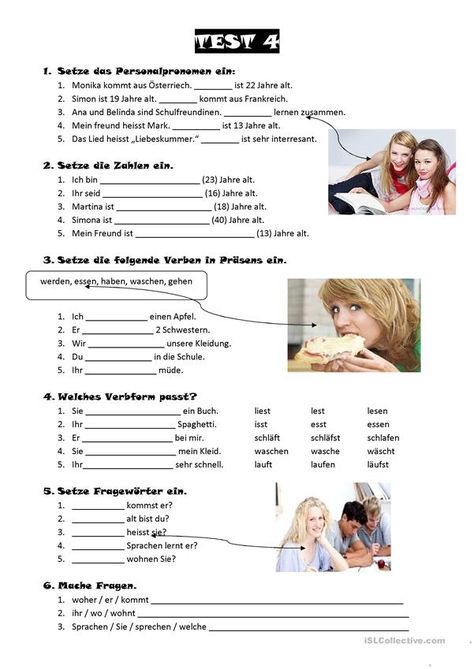 TEST 4 - Deutsch Daf Arbeitsblatter German Lesson Plans, Learning German Worksheets, German Phrases Learning, German Language Course, Testing Motivation, Deutsch Language, German Resources, Study German, German Study