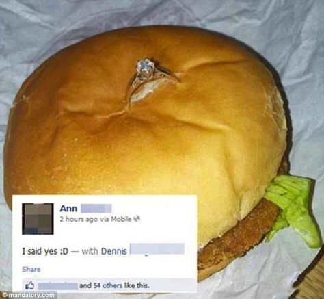 I'm lovin' it! A proposal over a McChicken Sandwich might not be  everyone's dream, but at... Ratchet Girls, Proposal Fails, Man Proposing, Bad Marriage, Wedding Proposals, I Said Yes, Happy Year, Dating Memes, Marriage Proposals