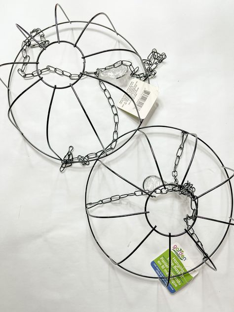 You won't believe what I turned these two Dollar Tree wire hanging baskets into! Hanging Wire Basket Ideas, Wire Hanging Basket Ideas, Dollar Tree Hanging Basket Ideas, Dollar Tree Plant Hanger, Dollar Tree Wire Basket Ideas, Wire Basket Ideas, Diy Wire Basket, Hanging Wire Basket, Budget Crafts