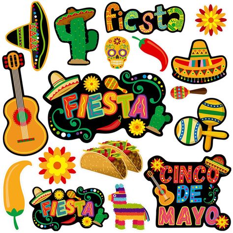 PRICES MAY VARY. Package Includes: 30 assorted colorful Mexican themed pre-cut cutouts for kids and adults. High quality cardboard. Cutouts sizes range from 3”, 7.8” and 11”. Different unique designs: each fiesta cutout is carefully designed, which contains fiesta, day of the dead skull, cactus, maracas, guitar, red pepper, tacos, sombreros, pinata and more. Great for Mexican themed parties: Different patterns can mix and match with other fiesta, Cinco De Mayo or Mexican theme decorations. Great Pepper Tacos, Mexican Fiesta Decorations, Skull Cactus, Mexican Theme Party Decorations, Pool Party Supplies, Mexican Birthday Parties, Mexican Party Decorations, Mexican Pattern, Mexican Fiesta Party