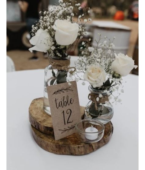 Creative Wedding Table Numbers, Wedding Table Number Ideas, Table Number Ideas, Barn Wedding Centerpieces, Diy Table Numbers, Number Ideas, Simple Wedding Centerpieces, Rustic Wedding Table, Wedding Table Number