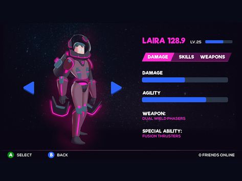 Space Robot Character Selection Screen Video Game Character Select Screen, Video Game Characters Design, Video Game Menu Screen, Game Characters Design, Character Design Video Game, Game Screen Design, Choose Your Character Video Game, Game Character Selection, Game Character Profile