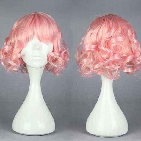 Adorable Lolita Pink Short Curly Cosplay Wig Pink And Black Hair, Cheap Human Hair Wigs, Anime Wigs, Hair Color Pastel, Pink Wig, Hair Color Pink, Wigs Online, Lace Hair, Full Wigs