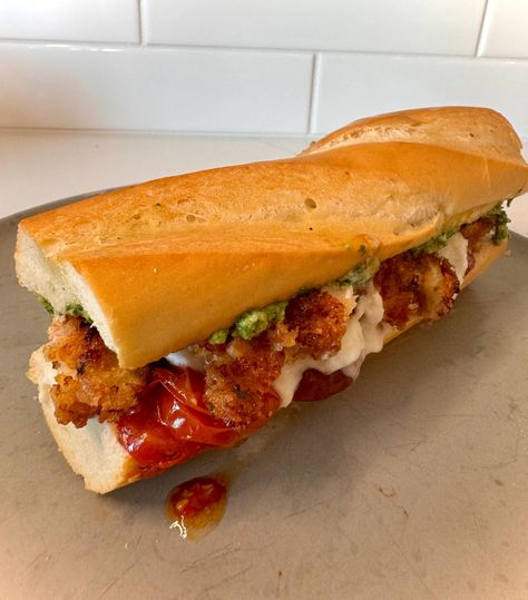 Chicken Parm Burrata Baguette Baguette Sandwich Recipes, Chicken Baguette, Baguette Sandwich, Chicken Parm, Sandwich Recipes, Simple House, Yummy Food, Chicken, Essen