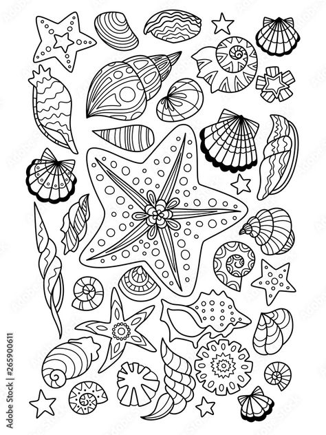 Doodle coloring book page fishes set. Antistress for adults. Collection of black and white doodle fishes. Stock Vector | Adobe Stock Seashell Coloring Pages, Seashell Drawing, White Doodle, Fish Coloring Page, Adult Coloring Designs, Free Adult Coloring Pages, Sharpie Art, Mandala Coloring Books, Doodle Coloring