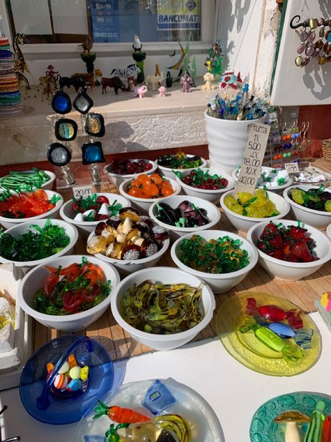 Little glass fruit and candies from a little shop in Buano, Italy, a small island just off of Venice. #italy #italytraveltips #italytravelinspiration #italytrip #murano #burano #muranoglass #aesthetic #travel #travelgram #traveling #traveltheworld Murano Venice, Burano Italy, Glass Fruit, Murano Italy, Italy Travel Tips, Italy Photography, Italy Aesthetic, Brooklyn Baby, Aesthetic Travel