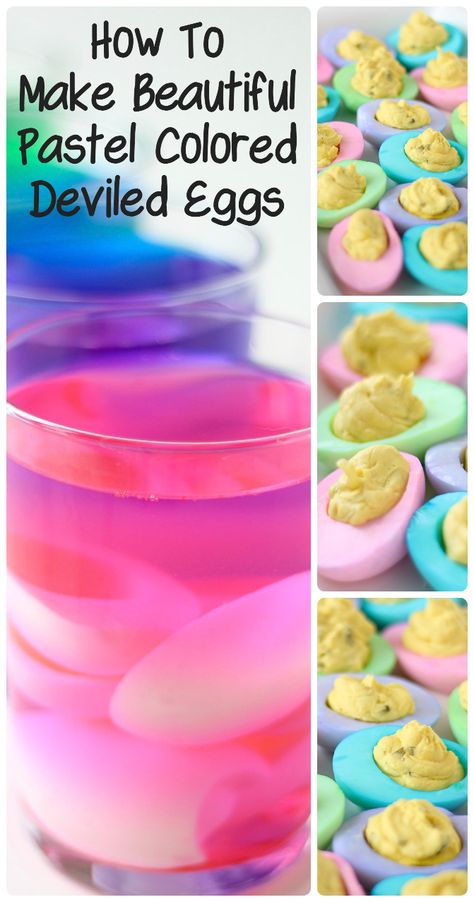 How To Make Pastel Colors With Food Coloring, Fun Easter Dishes, Colored Peeled Eggs, Boiling Easter Eggs, Food Coloring Eggs Hard Boiled, Dyed Easter Eggs Food Coloring, Colored Deviled Eggs For Easter, Deviled Easter Eggs Colored, Pink Deviled Eggs How To Make