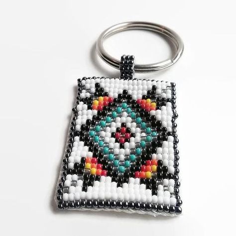 5/10/19 Bead Loom Keychain, Loom Keychain, Baby Barrettes, Native Beading, Boho Keychain, Bead Loom Designs, Beadwork Bracelet, Beaded Earrings Diy, Beaded Keychain