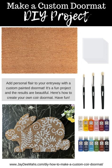 DIY: How to Make a Custom Coir Doormat - JayDeeMahs.com How To Make A Doormat, Coir Rugs, Coir Rug, Make Your Own Stencils, Door Mat Diy, Coir Mat, Acrylic Craft Paint, Painted Cups, Craft Day