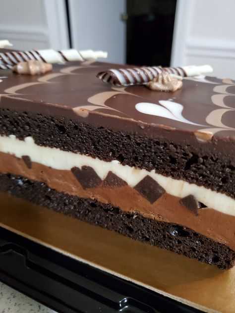 We enjoyed this delicious tuxedo cake last night! The best I've ever had! Pastel Tuxedo, Costco Tuxedo Cake, Tuxedo Cake Recipe, Monogram Cakes, Sticky Toffee Pudding Cake, Tuxedo Cake, Mousse Cake Recipe, Baked Dessert, Save On Foods