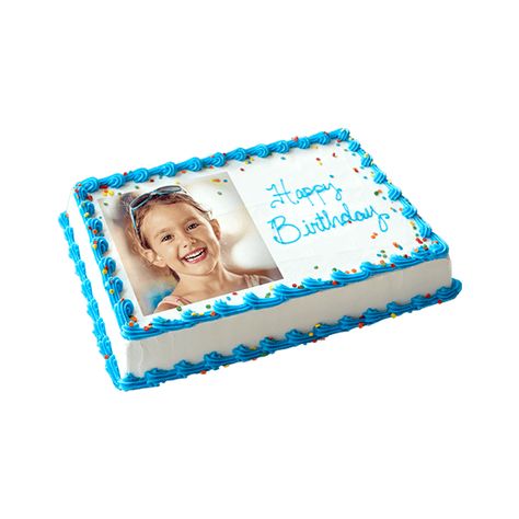 Edible Picture Cake: Carvel Edible Customize Photo Cake Square Cakes Design, Edible Photo Cake Ideas, Picture Cake Ideas Edible, Cakes With Pictures Printed On Them, Cake With Picture On It Birthday, Birthday Cake With Photo Print, Picture Cakes Photo Edible, Photo Print Cake, Cake With Edible Image