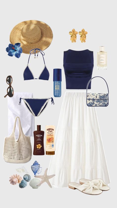 After Beach Outfit, Beach Outfit Blue, Day Summer Outfit, Vacation Fits, Greece Outfit, Outfit Cute, Swimming Suit, Swimming Outfit, Girl Fits