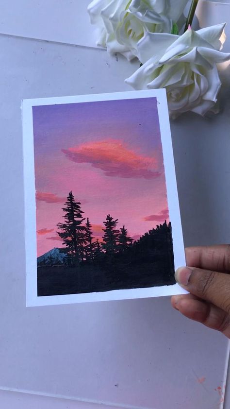 Pink Sky Painting, Art Painting Diy, Sunset Canvas Painting, Painting Sky, Sky Art Painting, Beautiful Art Paintings, Simple Canvas Paintings, Gouache Art, Abstract Art Painting Diy