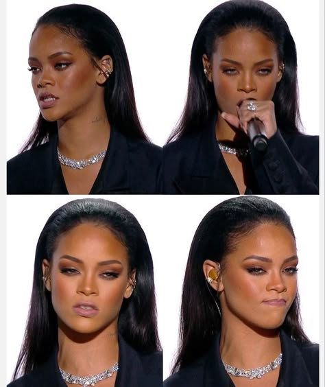 Rihanna Makeup Looks, Push Back Hairstyle, Rihanna Lifestyle, Rihanna 2015, Rihanna Grammys, Rihanna Nails, Rihanna Face, Rihanna Makeup, Rihanna Love