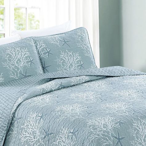 Great Bay Home Fenwick Coastal Quilt Set with Shams Coastal Quilt Sets, Coastal Quilts, Beach Bed, Forest Quilt, Nautical Quilt, Beachfront Decor, Coastal Bedding, Blue Quilt, Luxury Quilts